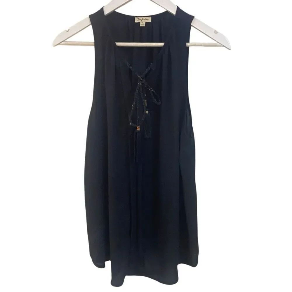 Lily White sleeveless black  colored rope draw strings vneck XL